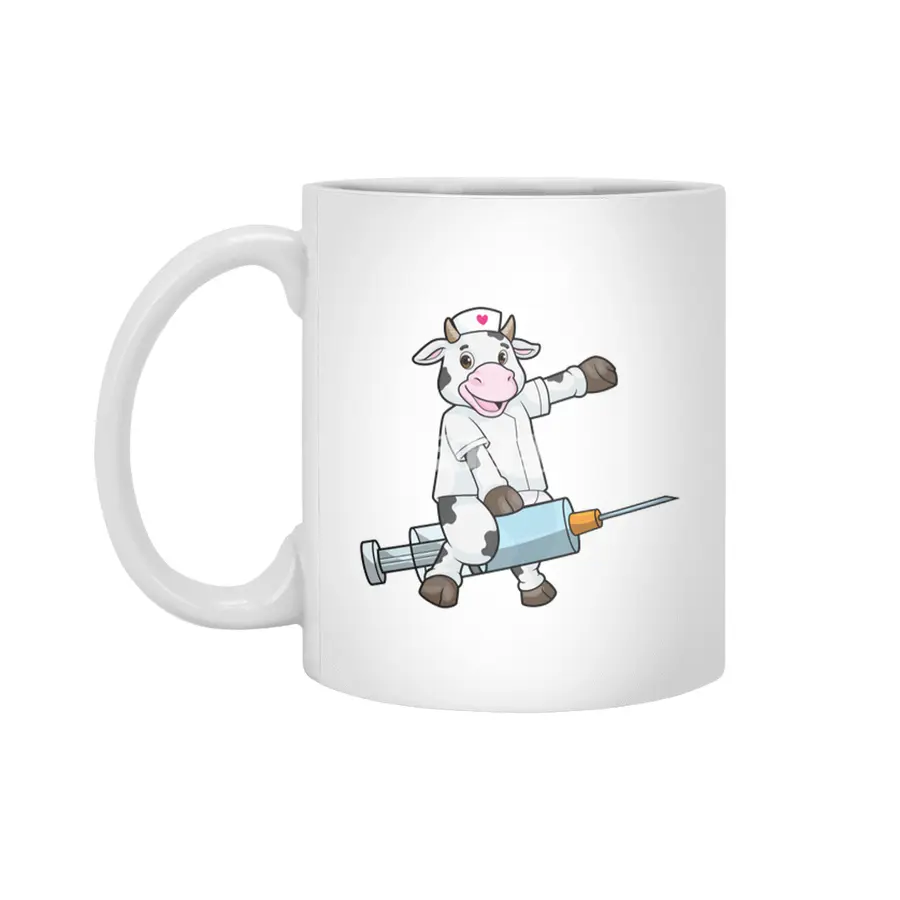 Cow as Nurse with Heart & Syringe Beyaz Kupa