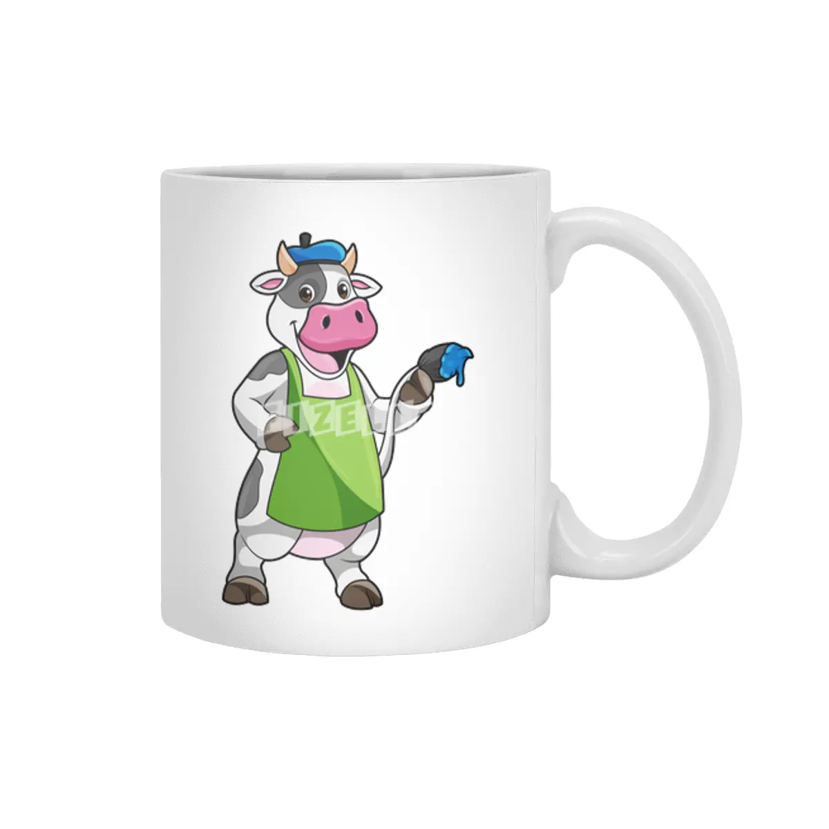 Cow as Painter with Paint & Apron Beyaz Kupa