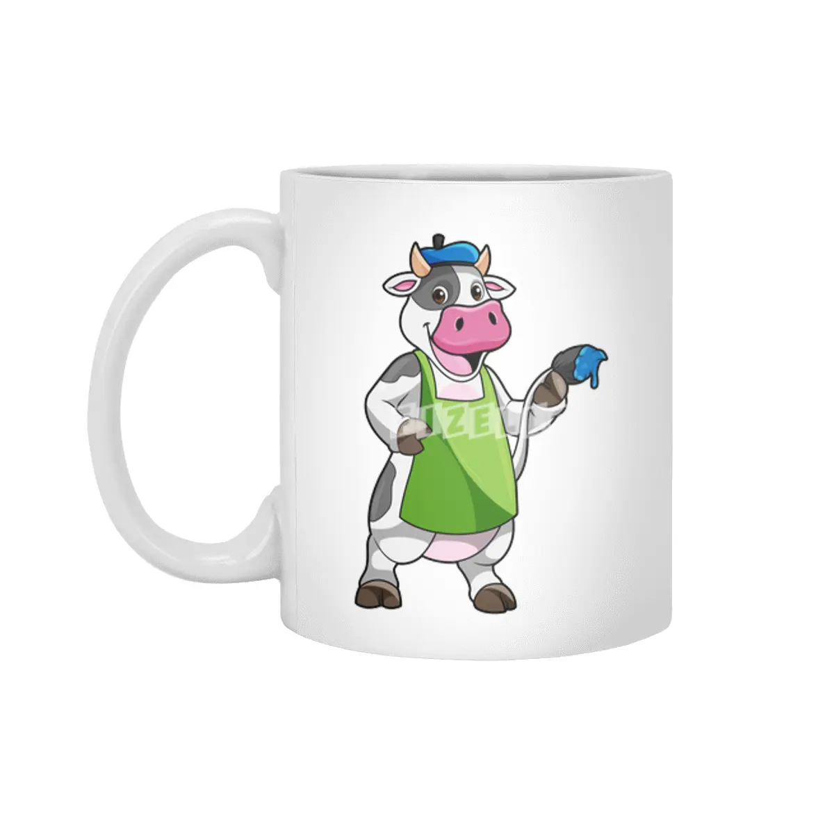 Cow as Painter with Paint & Apron Beyaz Kupa