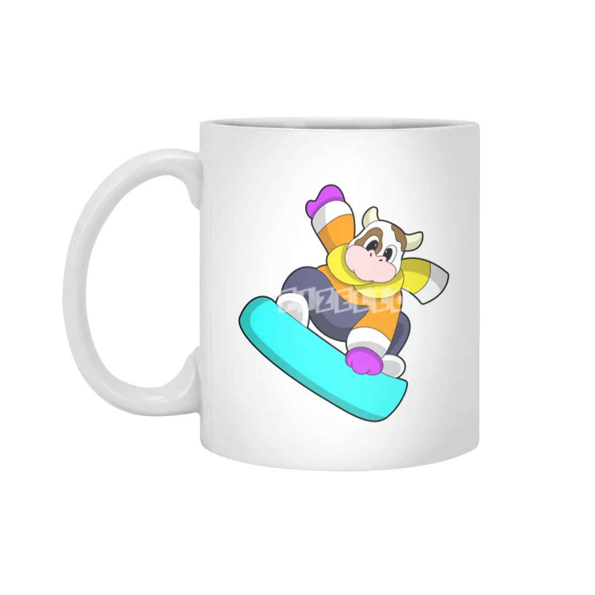 Cow at Snowboarding with Snowboard Beyaz Kupa