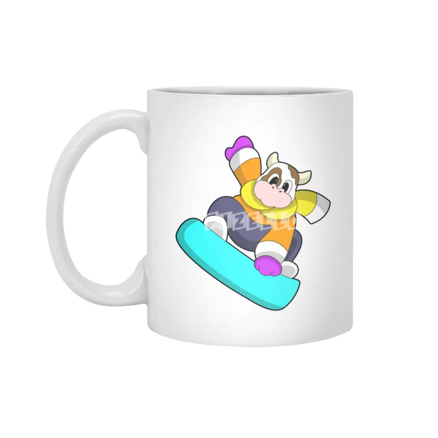 Cow at Snowboarding with Snowboard Beyaz Kupa