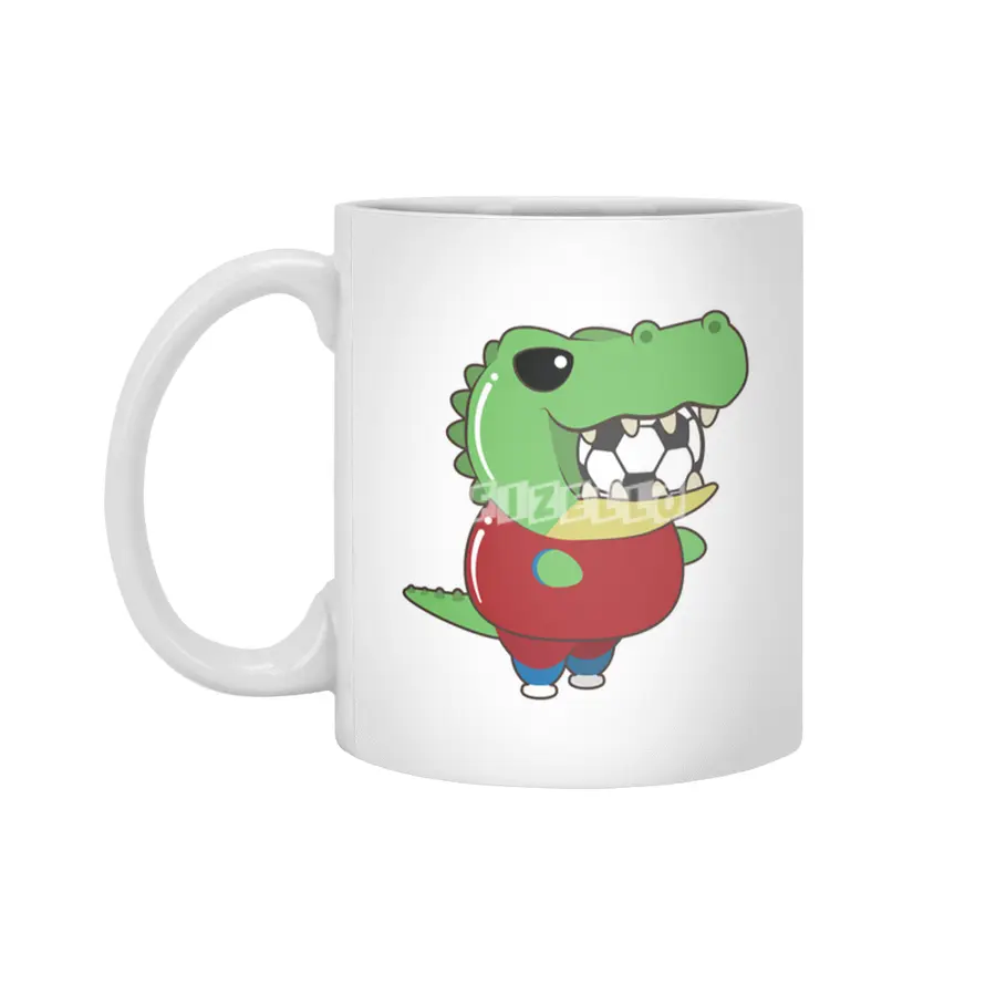 Crocodile as Soccer player with Soccer ball Beyaz Kupa