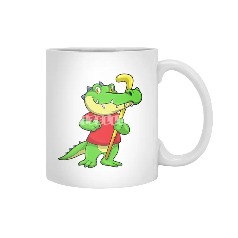 Crocodile at Field hockey with Hockey stick Beyaz Kupa