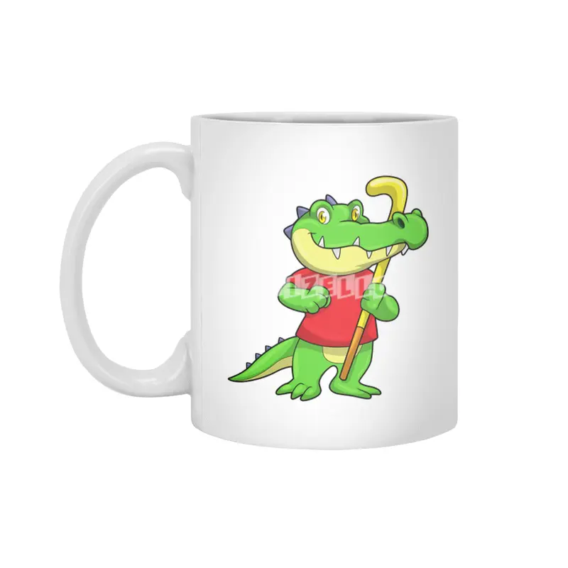 Crocodile at Field hockey with Hockey stick Beyaz Kupa