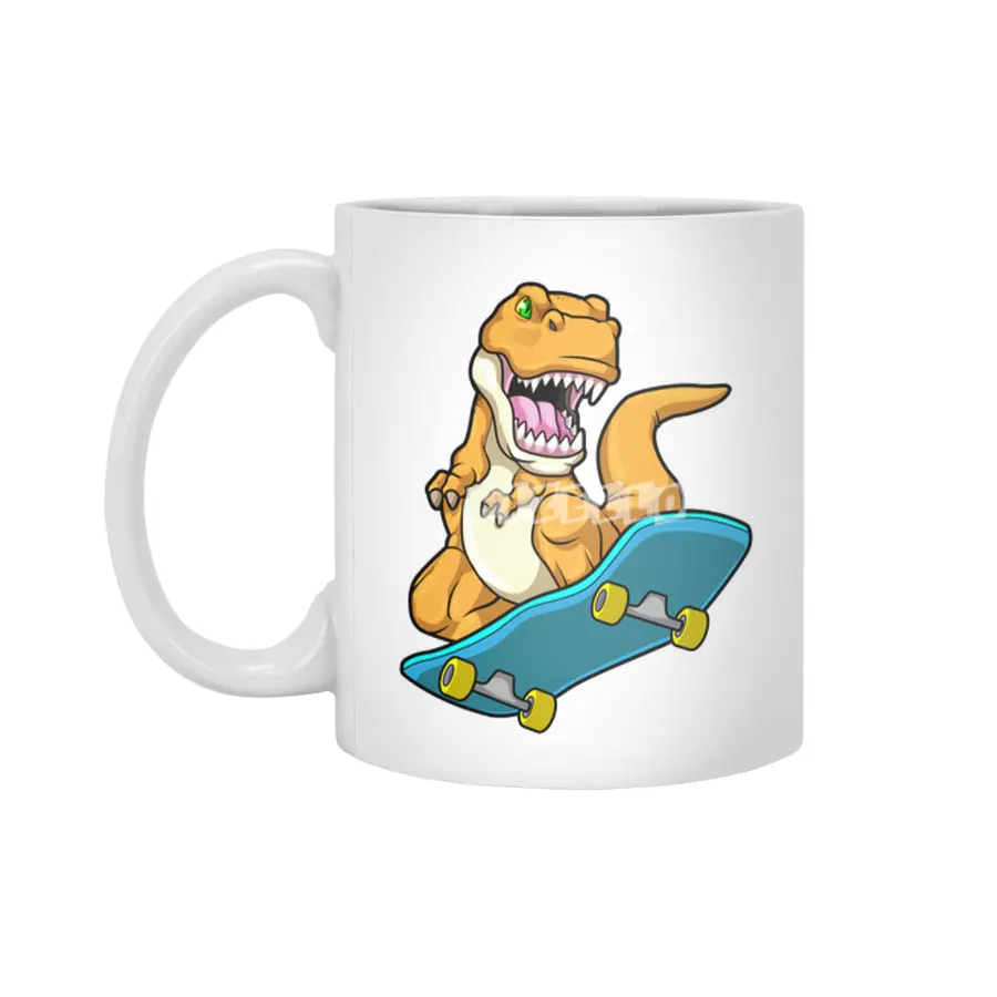 Dinosaur as Skater with Skateboard Beyaz Kupa