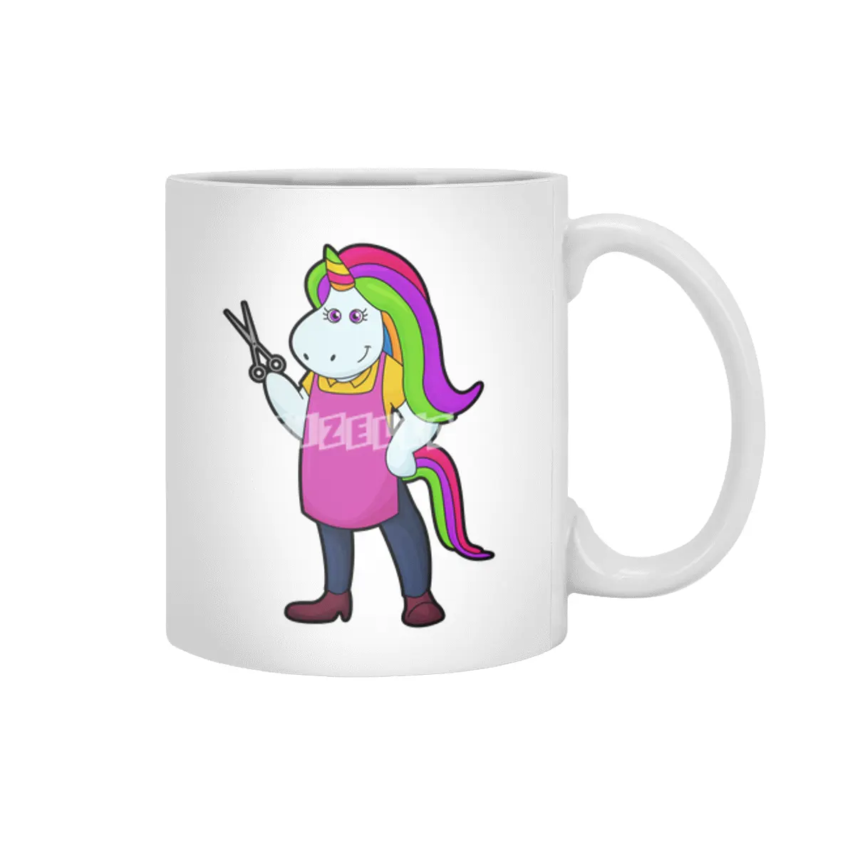 Unicorn as Hairdresser with Scissors Beyaz Kupa