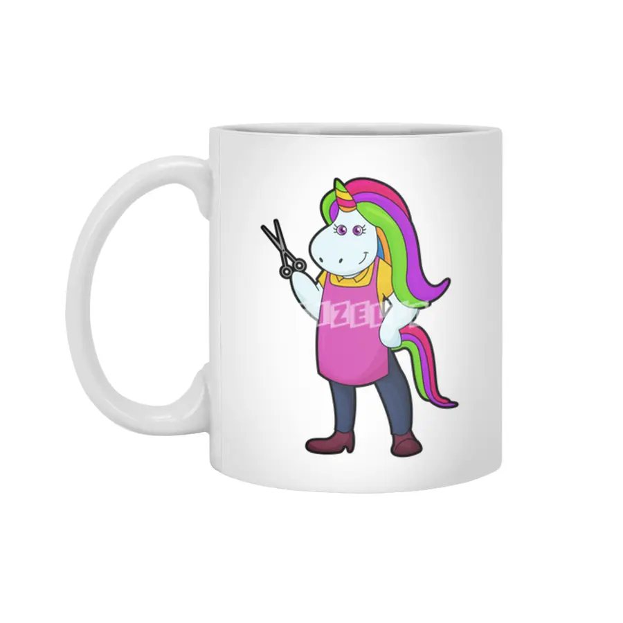 Unicorn as Hairdresser with Scissors Beyaz Kupa