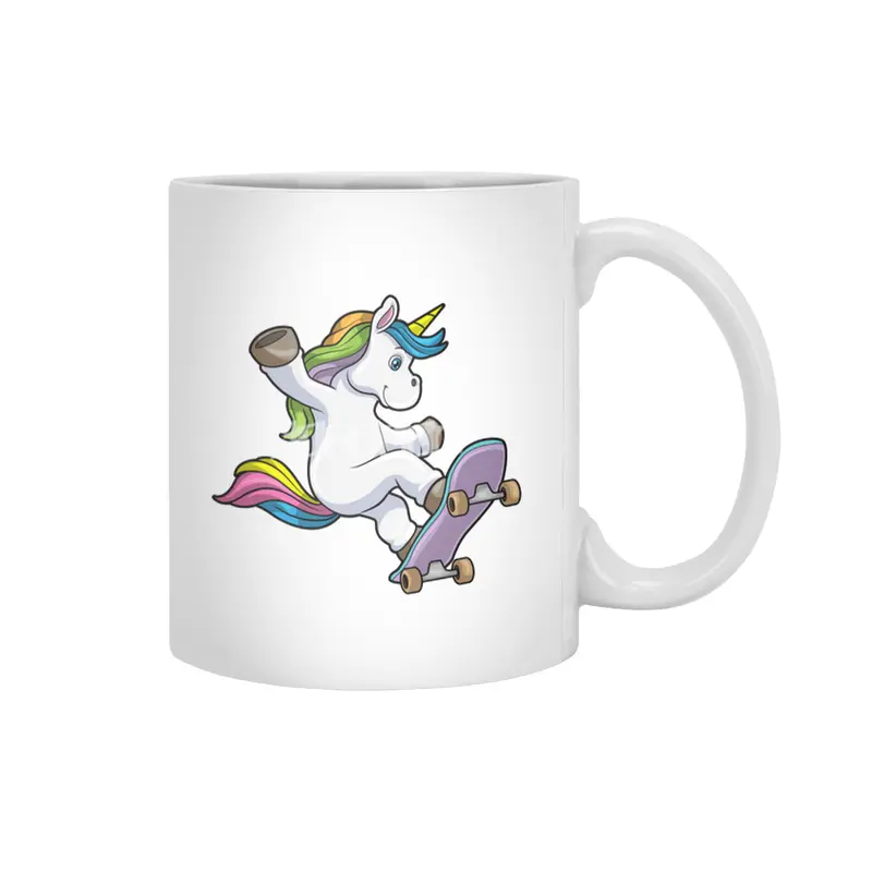 Unicorn as Skater with Skateboard Beyaz Kupa