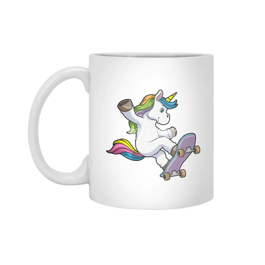 Unicorn as Skater with Skateboard Beyaz Kupa