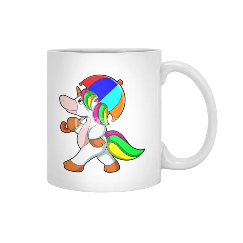 Unicorn with colorful Umbrella Beyaz Kupa