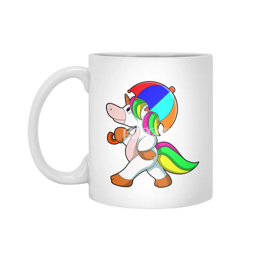 Unicorn with colorful Umbrella Beyaz Kupa