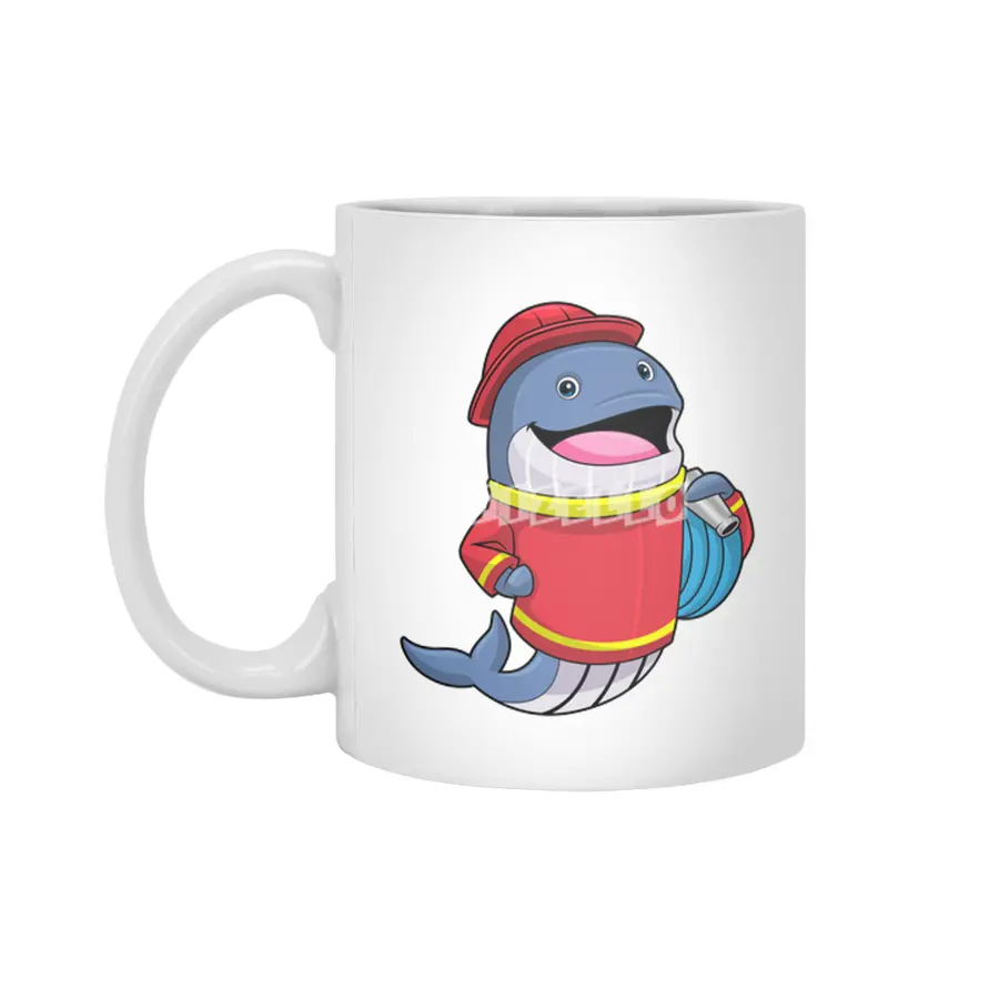 Whale as Firefighter with Hose Beyaz Kupa