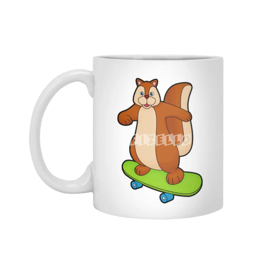 Squirrel as Skater with Skateboard Beyaz Kupa