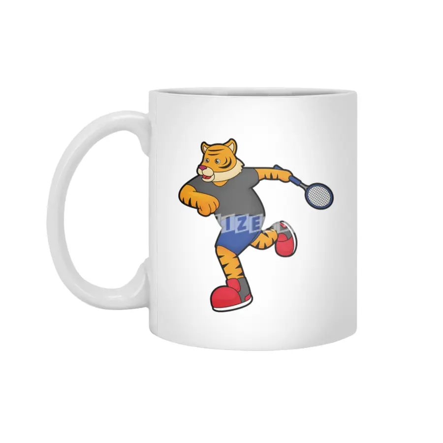 Tiger as Tennis player with Tennis racket Beyaz Kupa