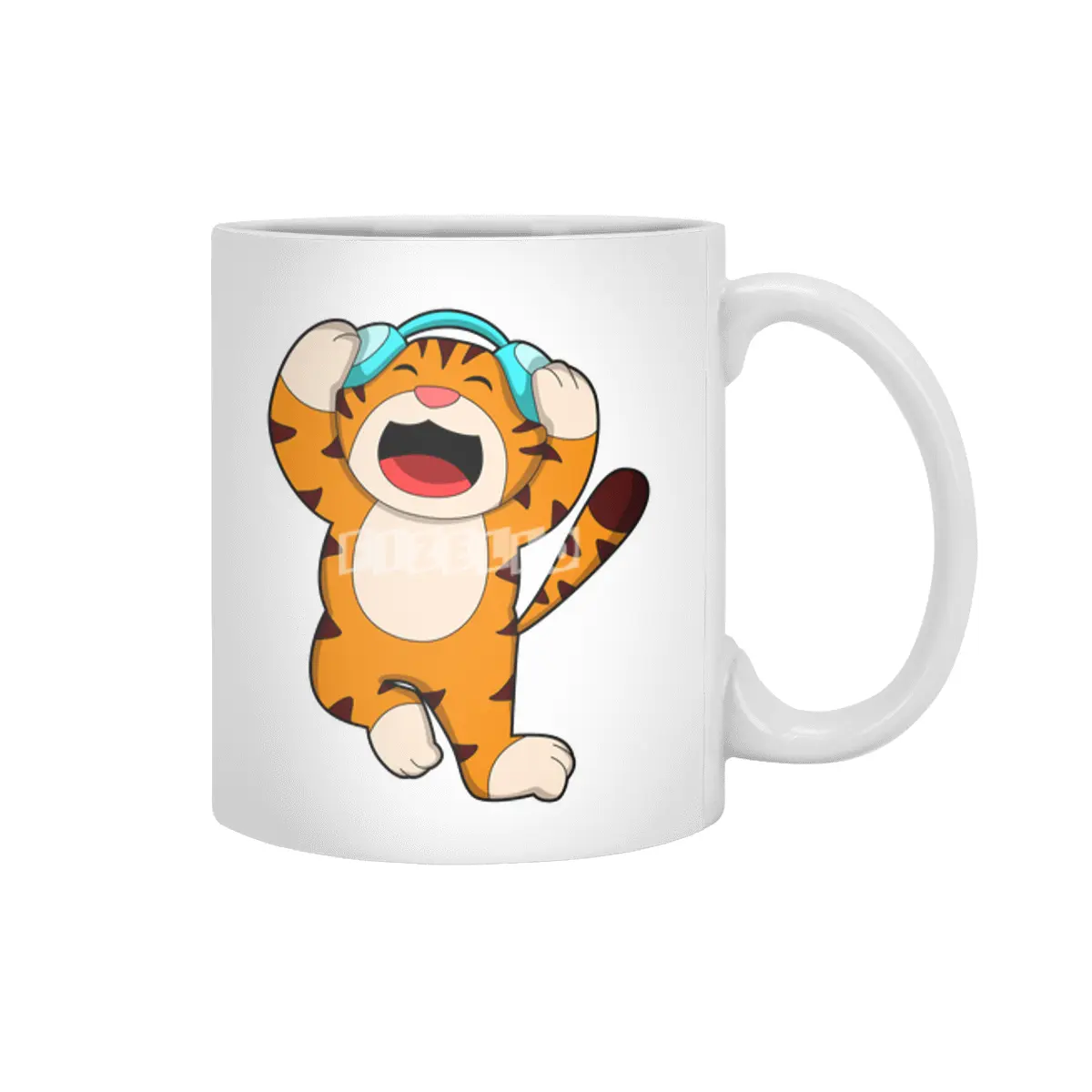 Tiger at Music with Headphone Beyaz Kupa
