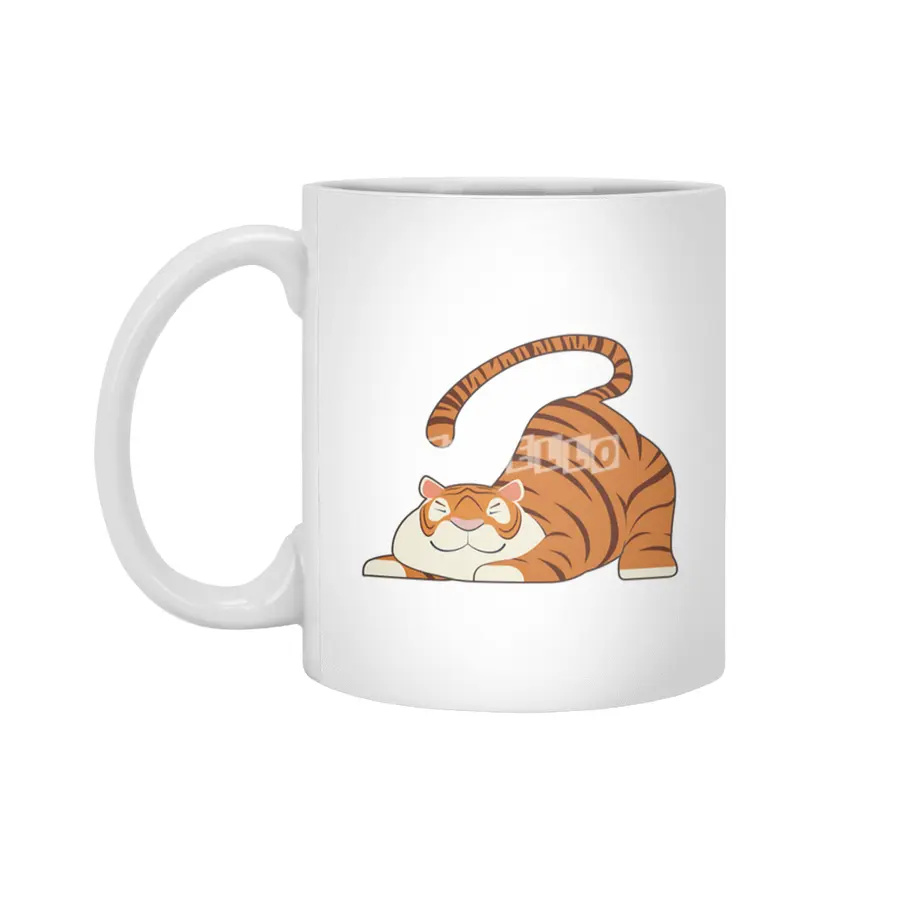 Tiger at Yoga Stretching Exercises Beyaz Kupa