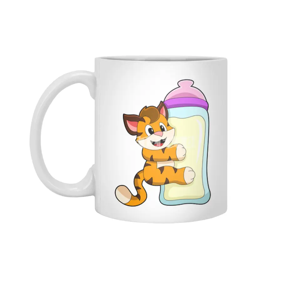 Tiger with Baby bottle of Milk Beyaz Kupa