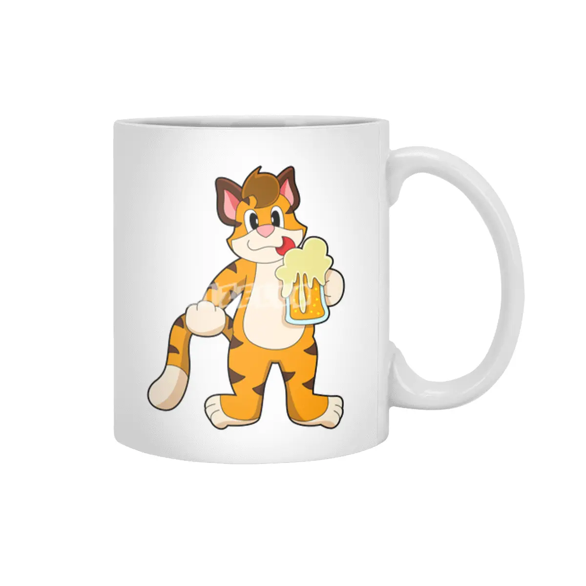 Tiger with Mug of Beer Beyaz Kupa