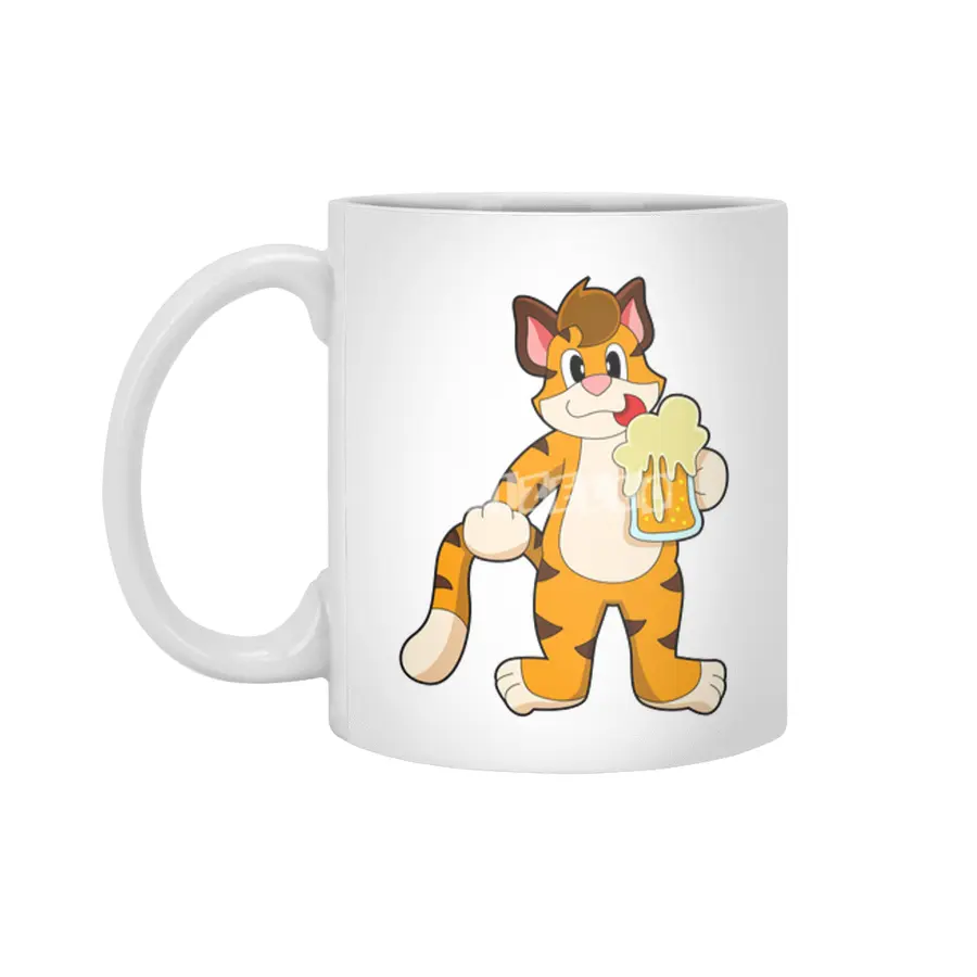 Tiger with Mug of Beer Beyaz Kupa