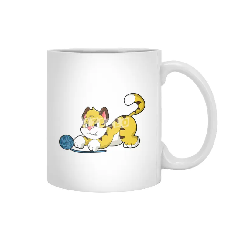 Tiger with Woll yarn ball Beyaz Kupa