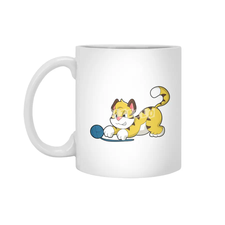 Tiger with Woll yarn ball Beyaz Kupa