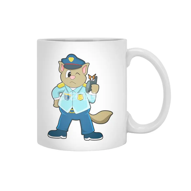 Tomcat as Police officer with Uniform & Microphone Beyaz Kupa