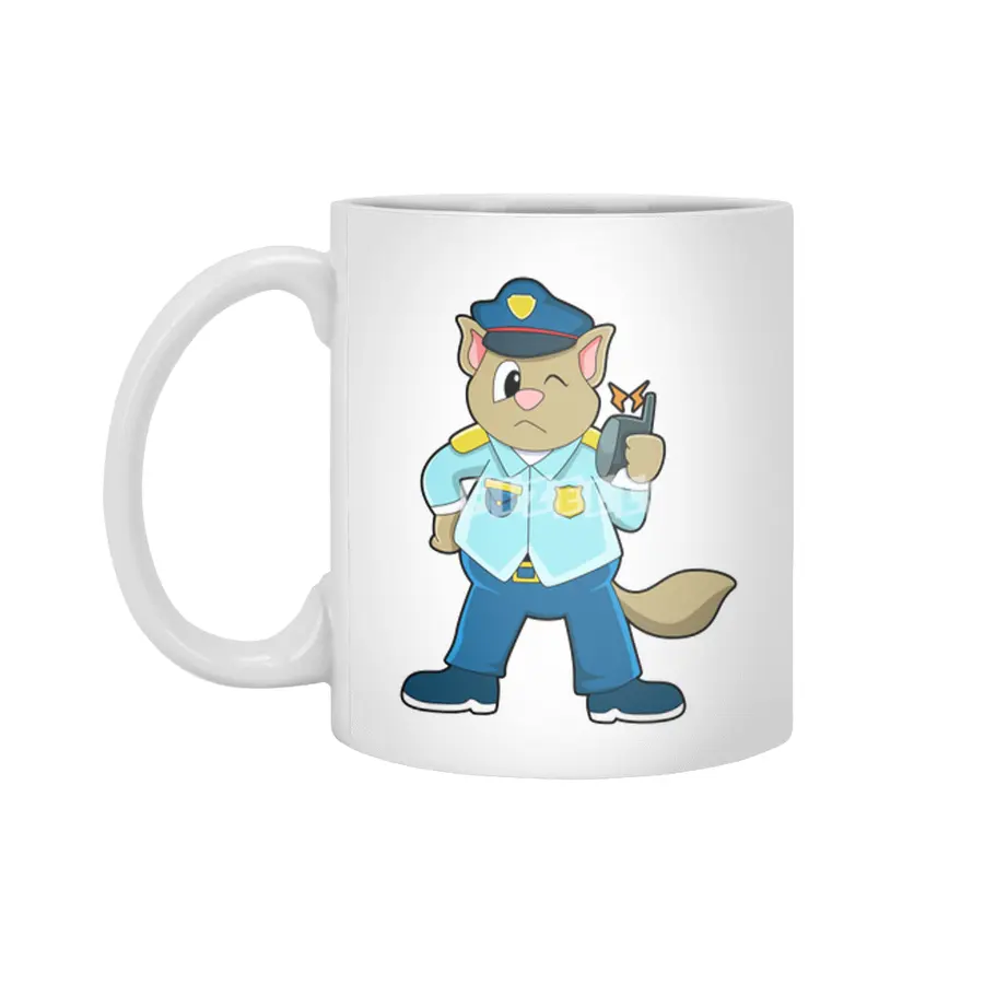 Tomcat as Police officer with Uniform & Microphone Beyaz Kupa