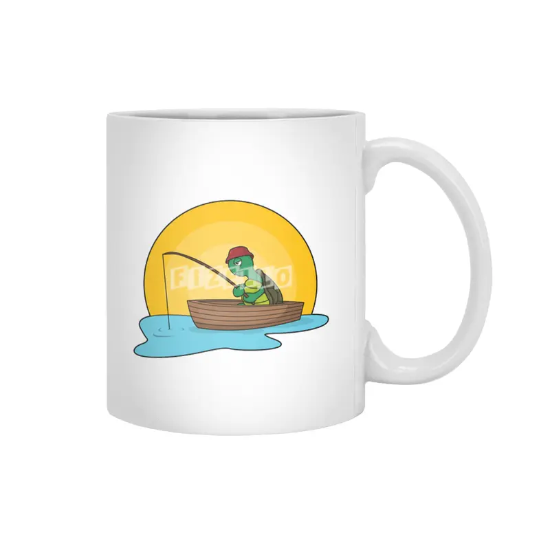 Turtle as Angler in Boat Beyaz Kupa