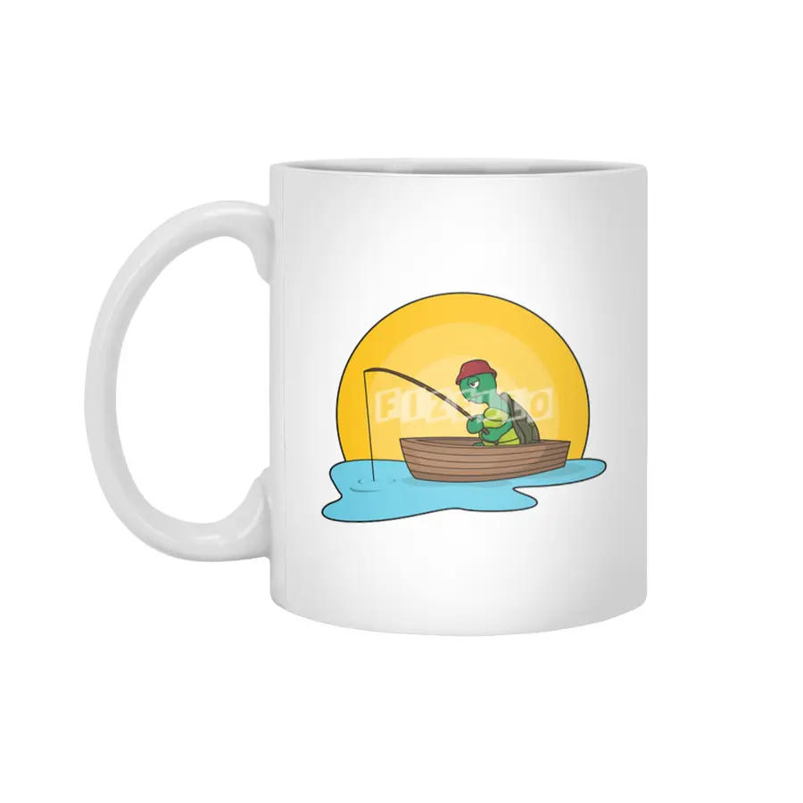 Turtle as Angler in Boat Beyaz Kupa