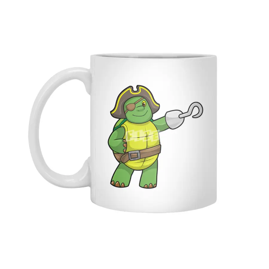 Turtle as Pirate with Hooked hand & Eye patch Beyaz Kupa