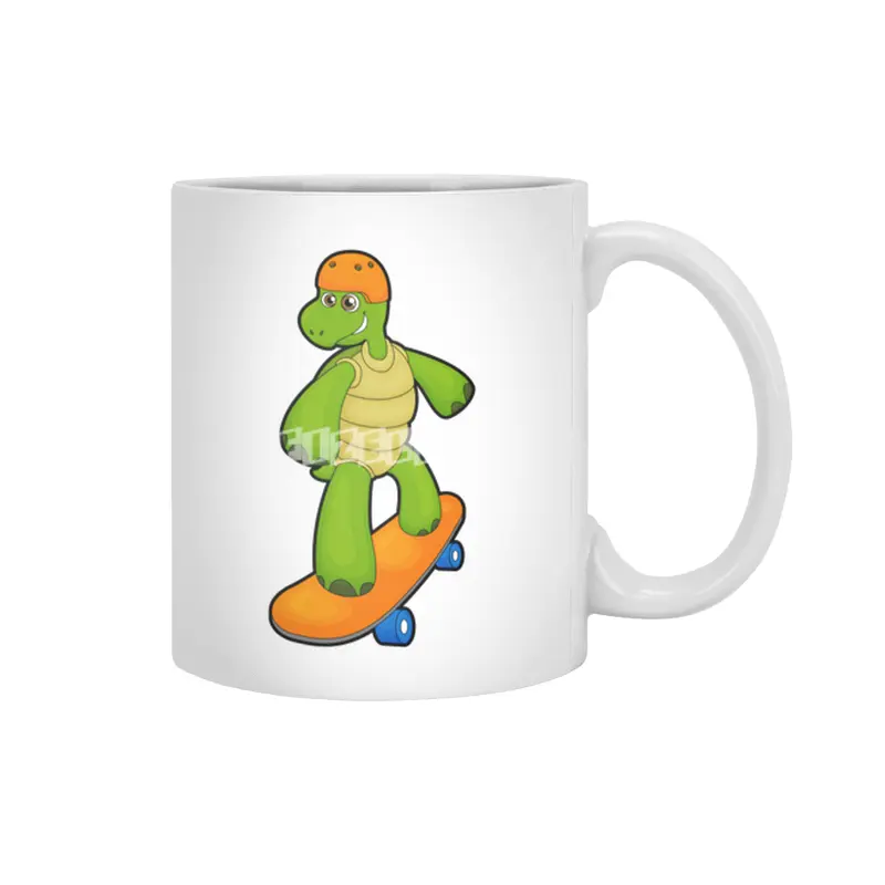 Turtle as Skateboarder with Skateboard & Helmet Beyaz Kupa