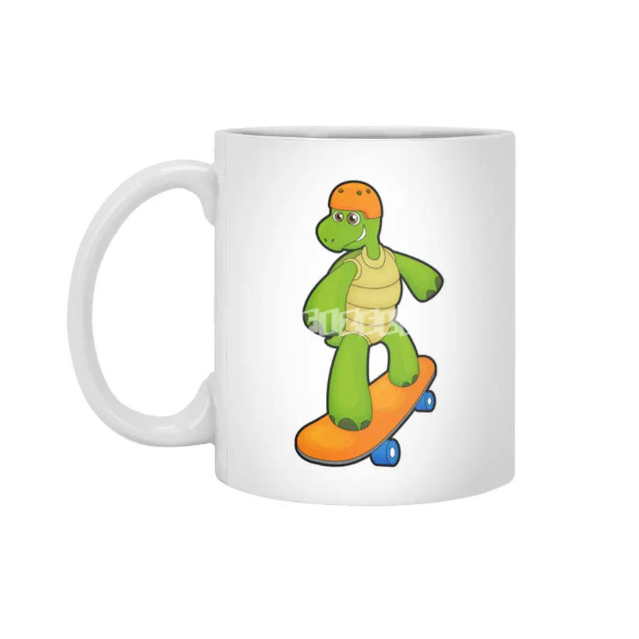 Turtle as Skateboarder with Skateboard & Helmet Beyaz Kupa