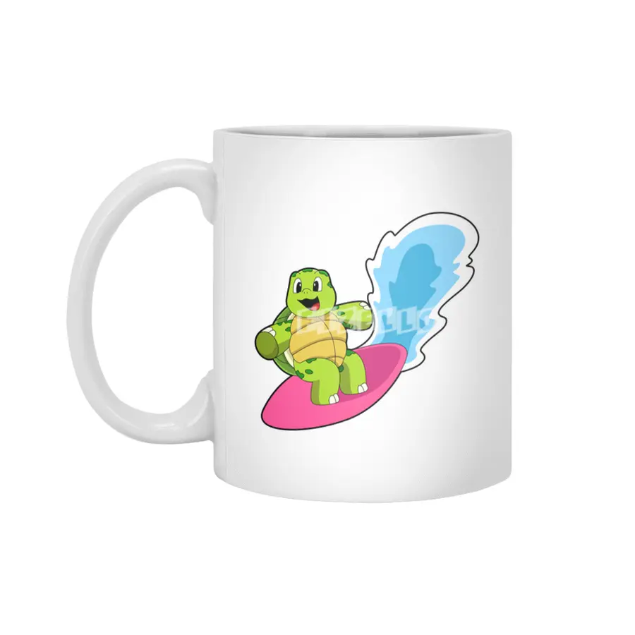 Turtle as Surfer with Surfboard Beyaz Kupa