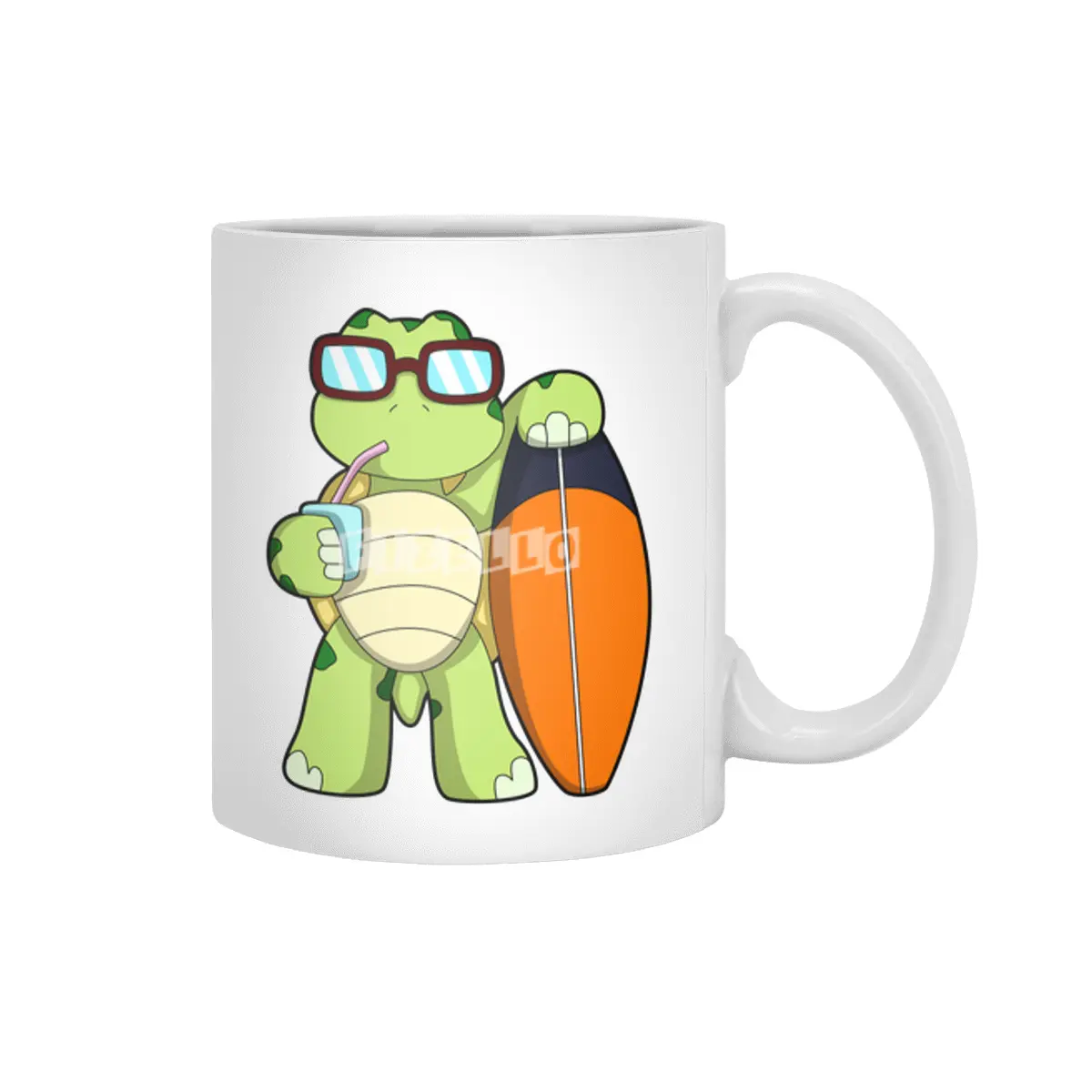 Turtle as Surfer with Surfboard & Drink Beyaz Kupa
