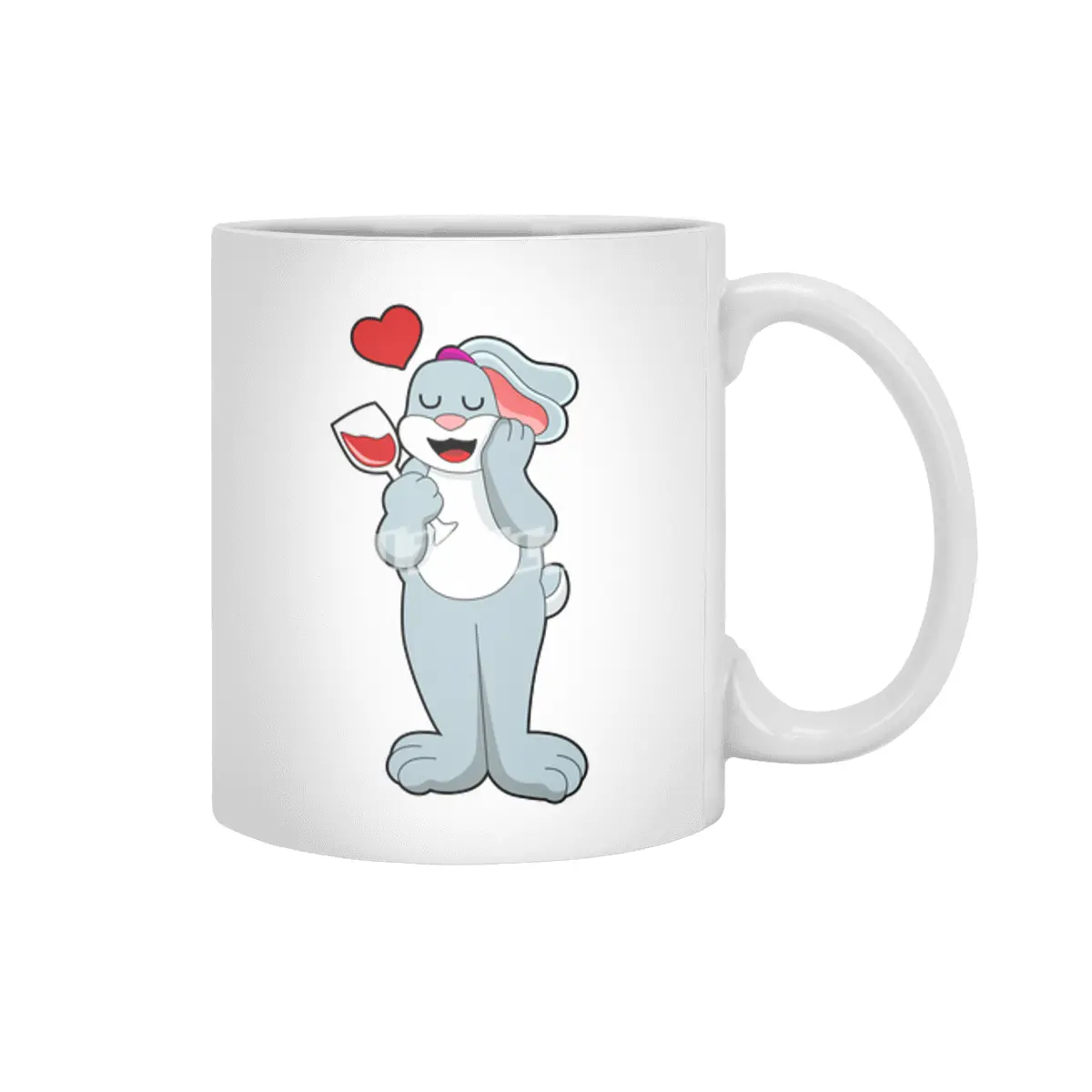 Rabbit with Glass of Wine & Heart Beyaz Kupa