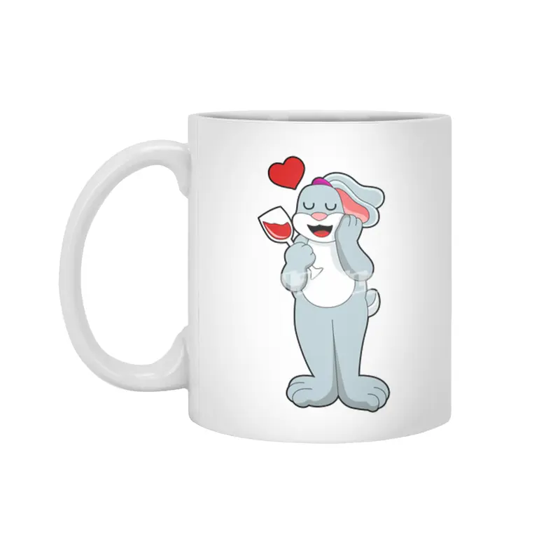 Rabbit with Glass of Wine & Heart Beyaz Kupa