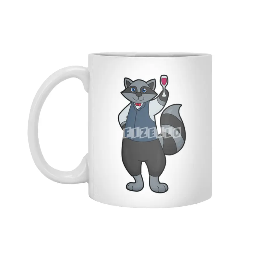 Raccoon with Wine glass Beyaz Kupa