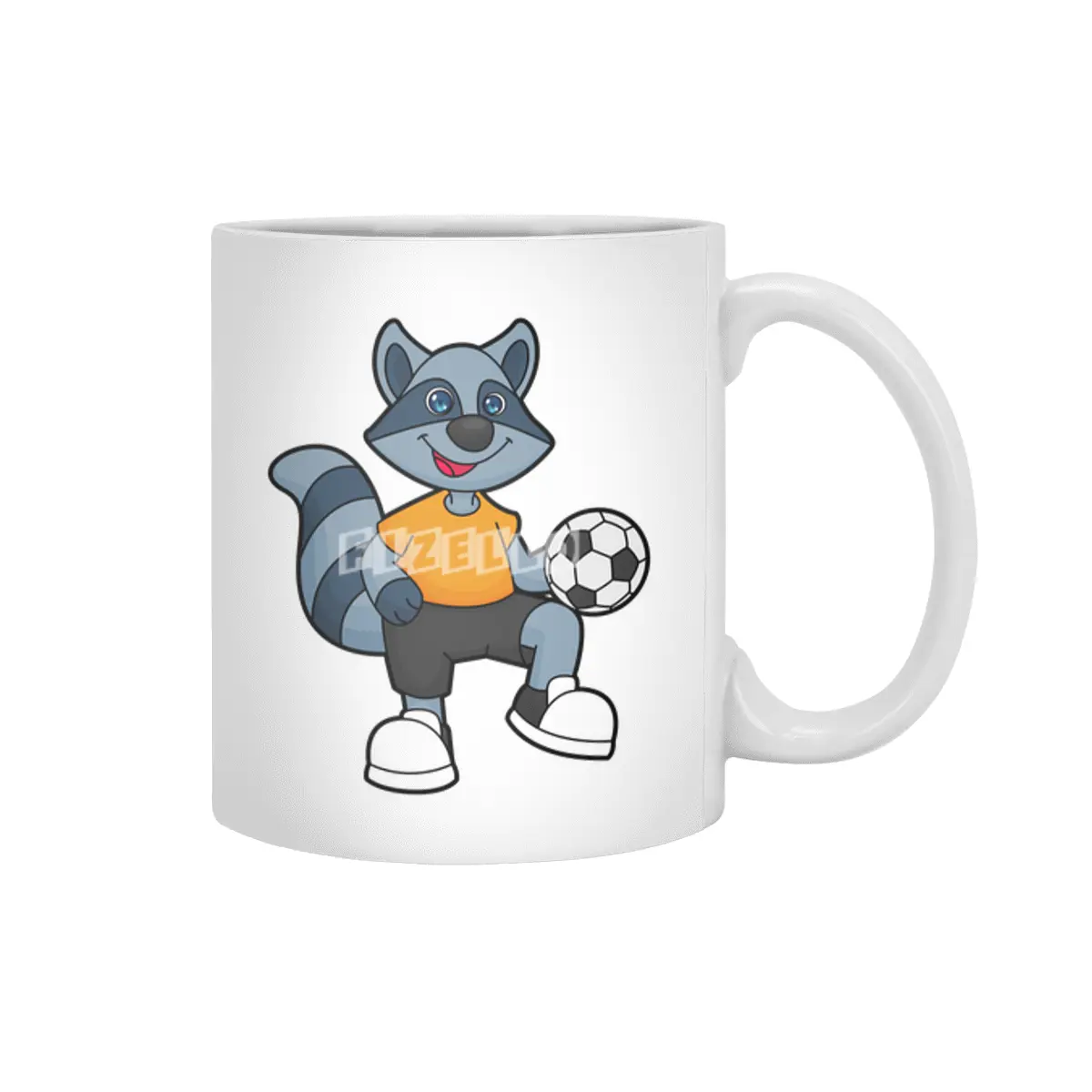 Racoon as Soccer player with Soccer ball Beyaz Kupa