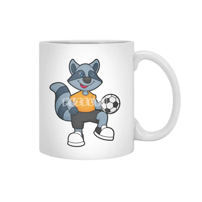 Racoon as Soccer player with Soccer ball Beyaz Kupa