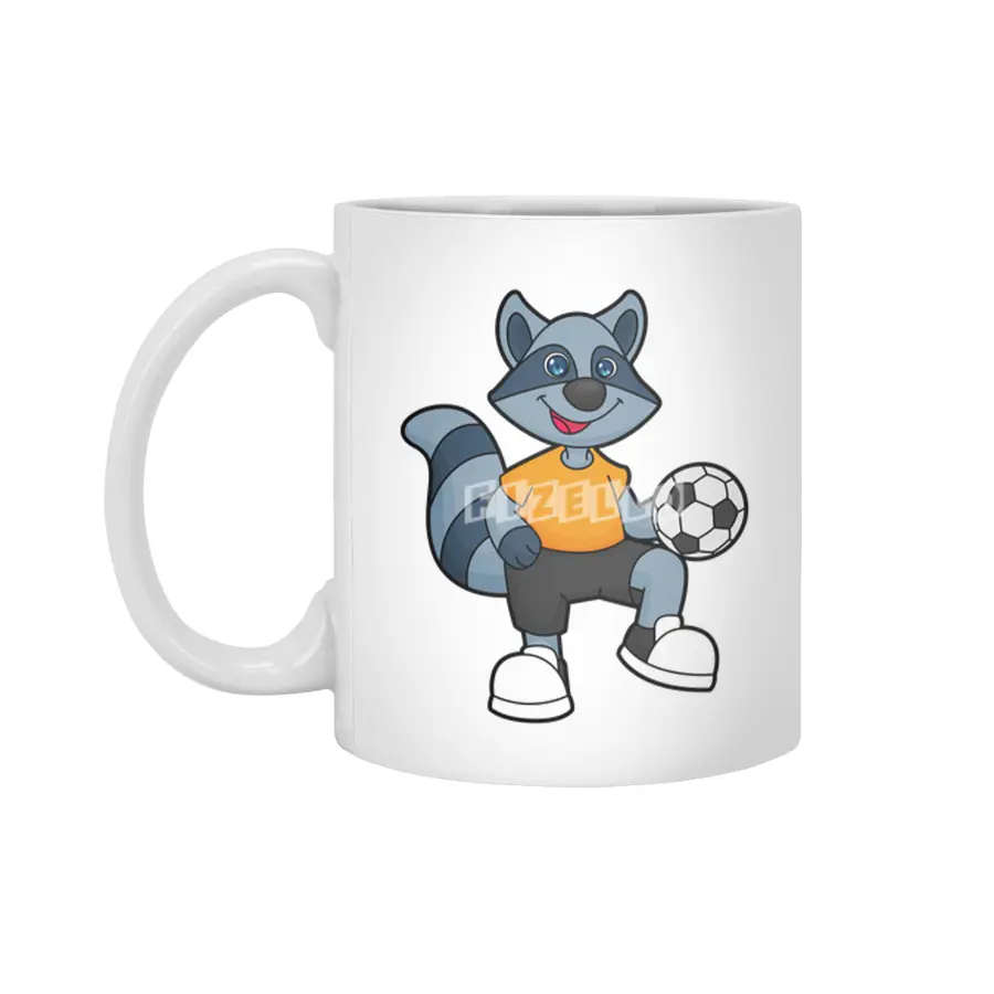 Racoon as Soccer player with Soccer ball Beyaz Kupa