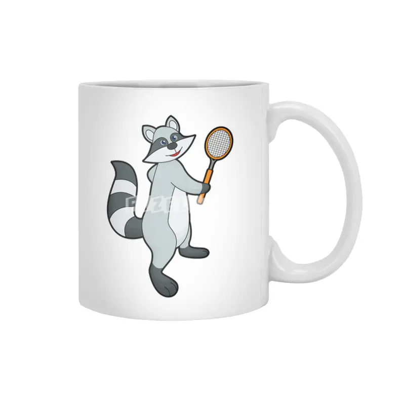 Racoon as Tennis player with Tennis racket Beyaz Kupa