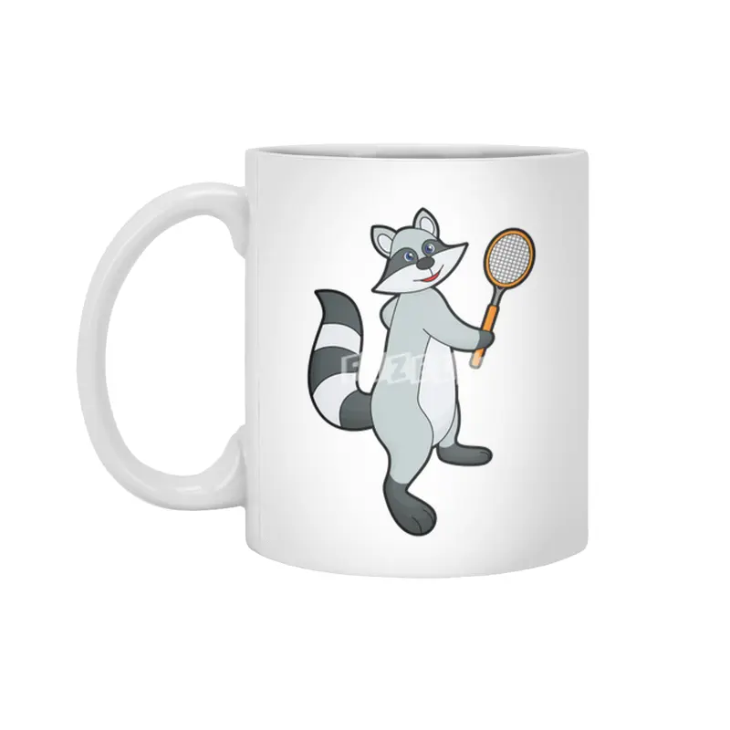 Racoon as Tennis player with Tennis racket Beyaz Kupa