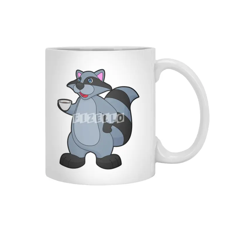 Racoon with Cup of Coffee Beyaz Kupa