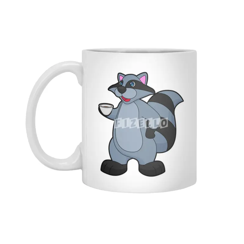 Racoon with Cup of Coffee Beyaz Kupa