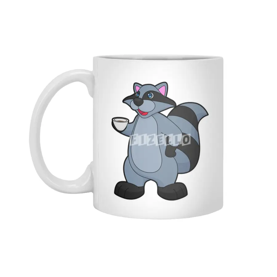 Racoon with Cup of Coffee Beyaz Kupa