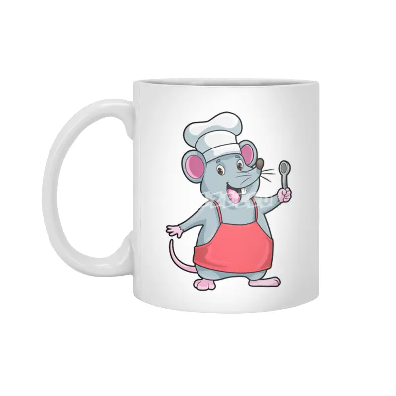 Rat as Chef with Cooking apron & Wooden spoon Beyaz Kupa