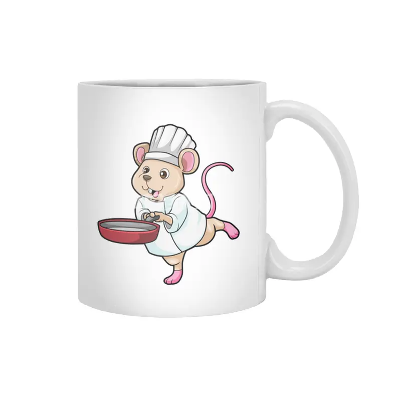 Rat as Cook with Pan & Cooking hat Beyaz Kupa