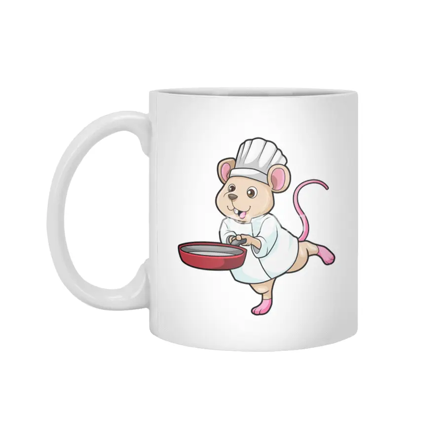 Rat as Cook with Pan & Cooking hat Beyaz Kupa