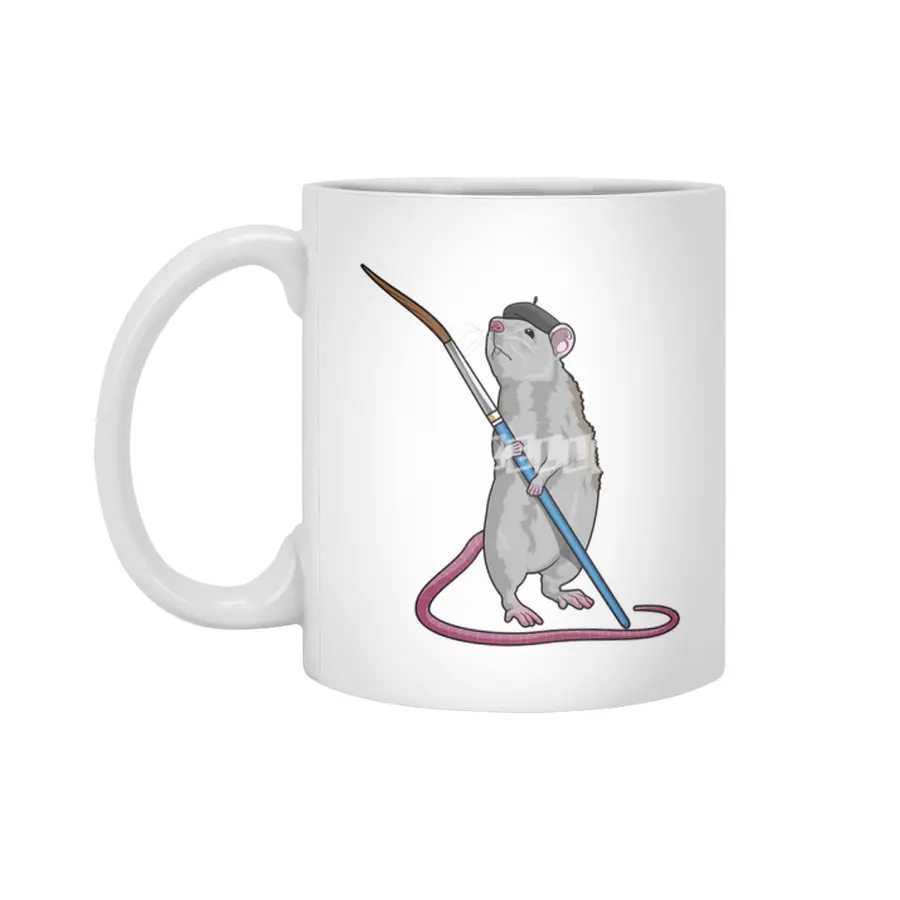 Rat as Painter with Paint brush Beyaz Kupa