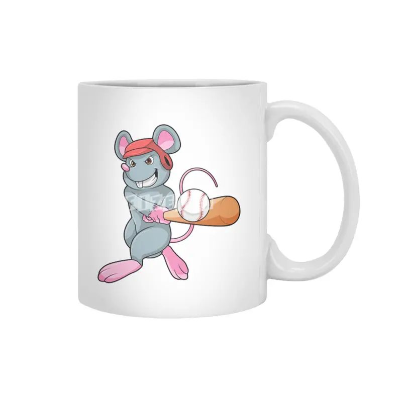 Rat at Baseball with Baseball bat & Helmet Beyaz Kupa